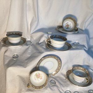 Noritake Claire China Cup and Saucer Set of 5